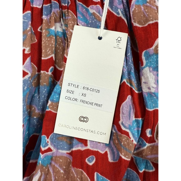 NWT Caroline Constas Dress XS Frenchie Print Floral Long Sleeve Maxi Boho Tiered - Picture 4 of 13
